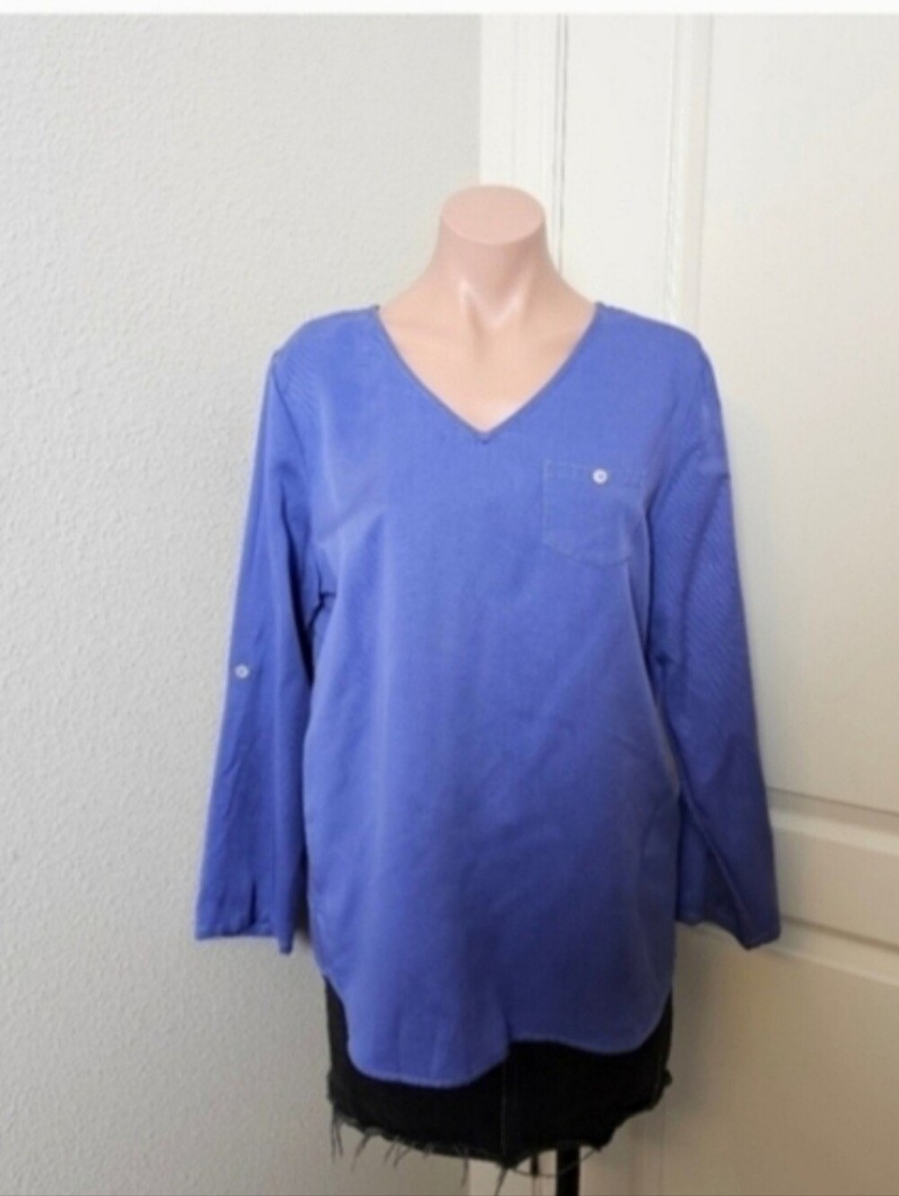 Soft Surroundings Blue V-Neck Long Sleeve Top Sz S